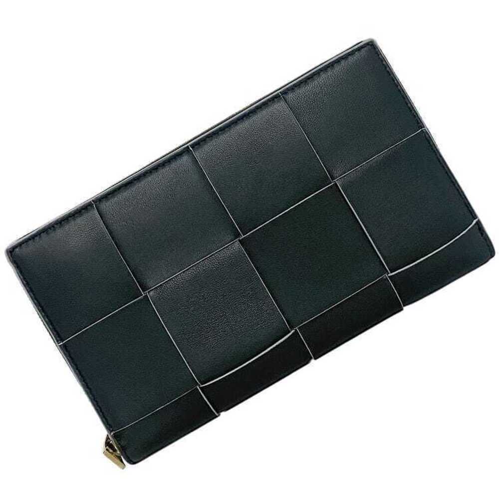 Bottega Veneta Round Zipper Long Wallet Navy Cassette Leather Intrecciato Blue